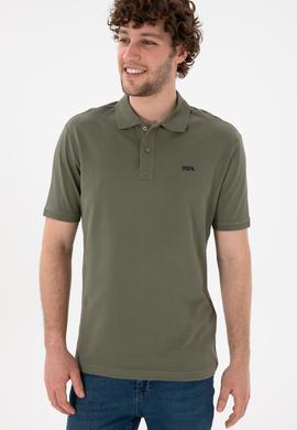 Erkek Regular Fit Polo Yaka Koyu Haki Basic Tişört - 50306007337