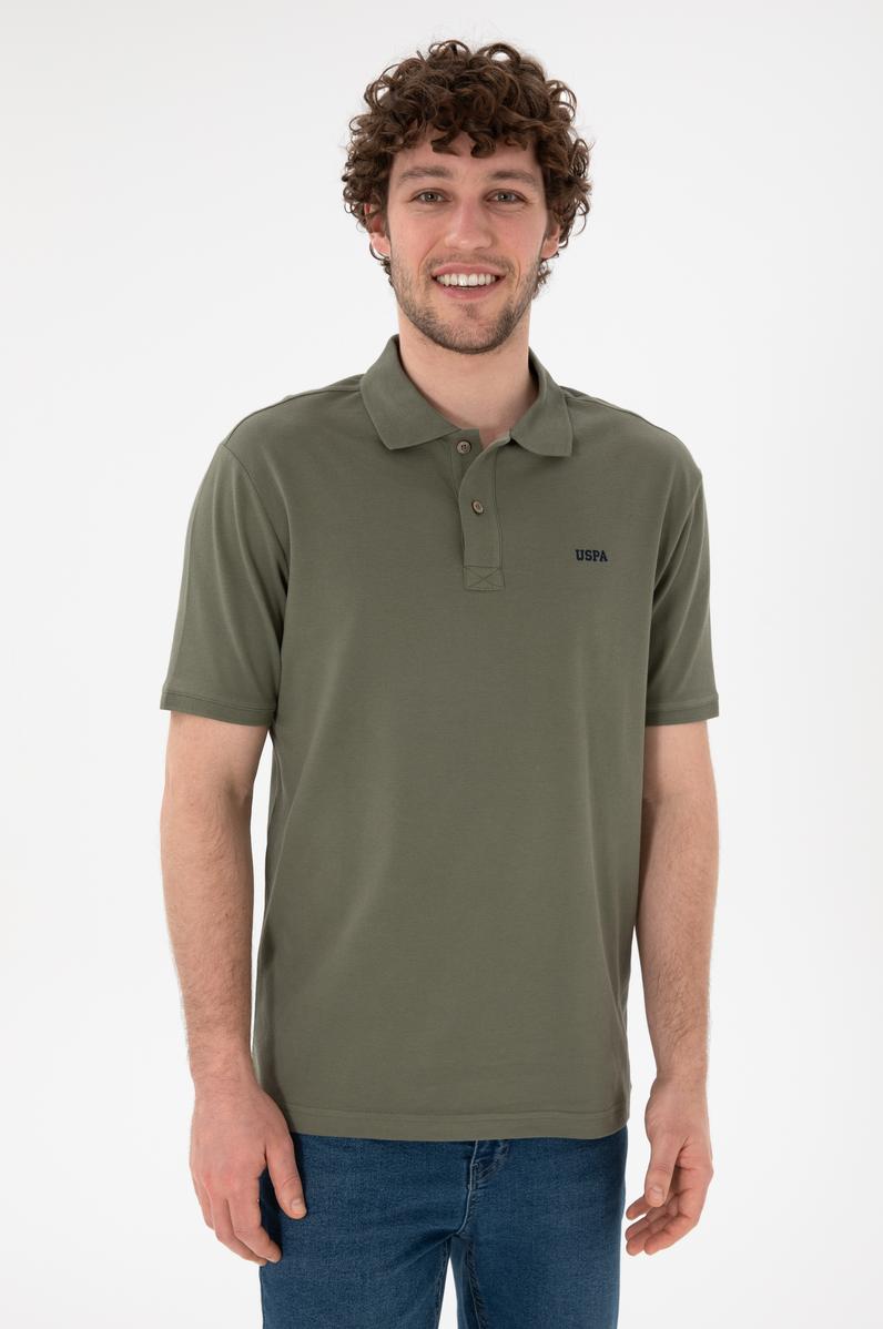 Erkek Regular Fit Polo Yaka Koyu Haki Basic Tişört