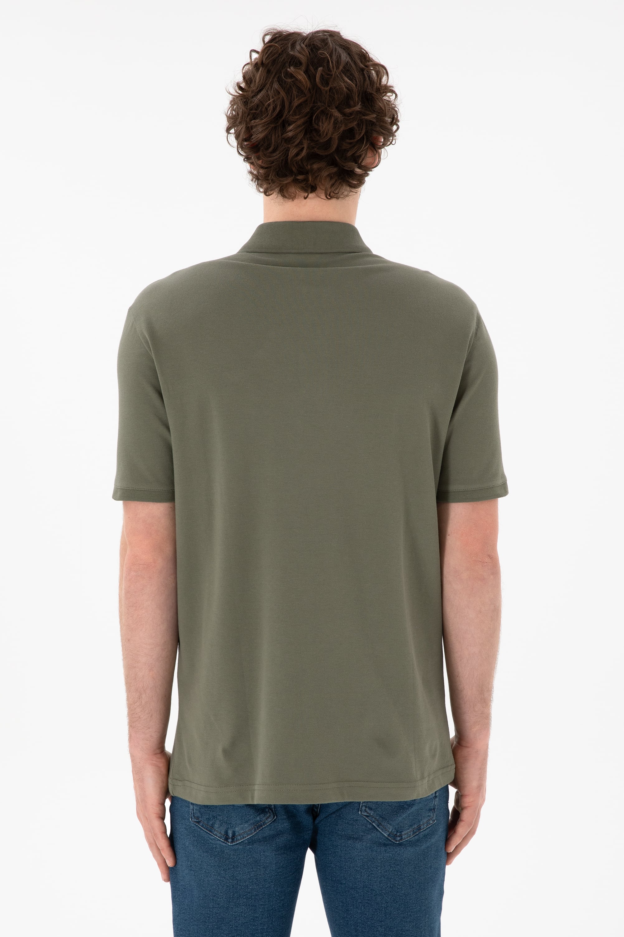 Erkek Regular Fit Polo Yaka Koyu Haki Basic Tişört