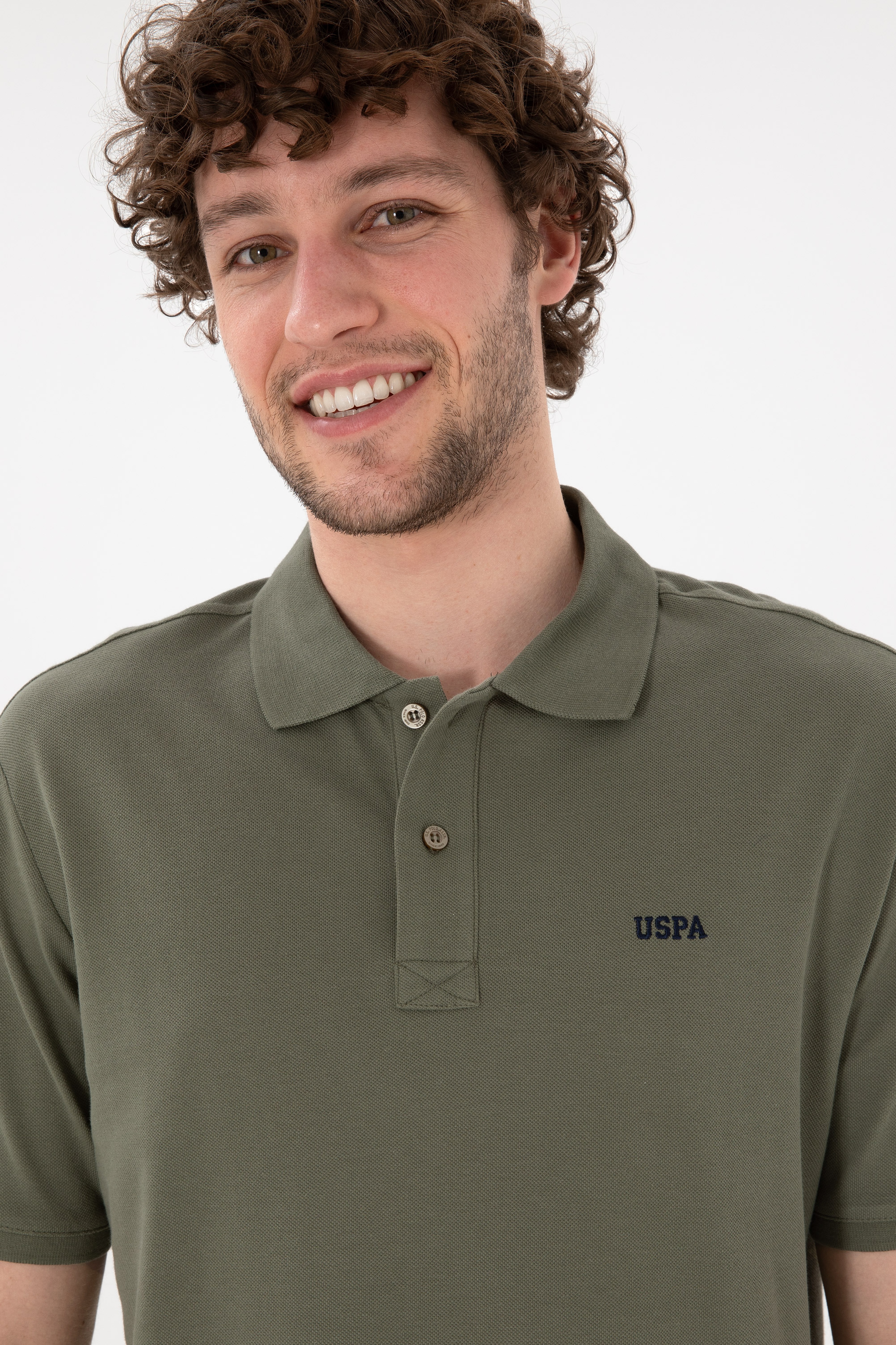 Erkek Regular Fit Polo Yaka Koyu Haki Basic Tişört