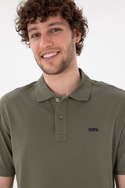 Erkek Regular Fit Polo Yaka Koyu Haki Basic Tişört