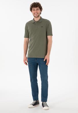 Erkek Regular Fit Polo Yaka Koyu Haki Basic Tişört - 50306007337