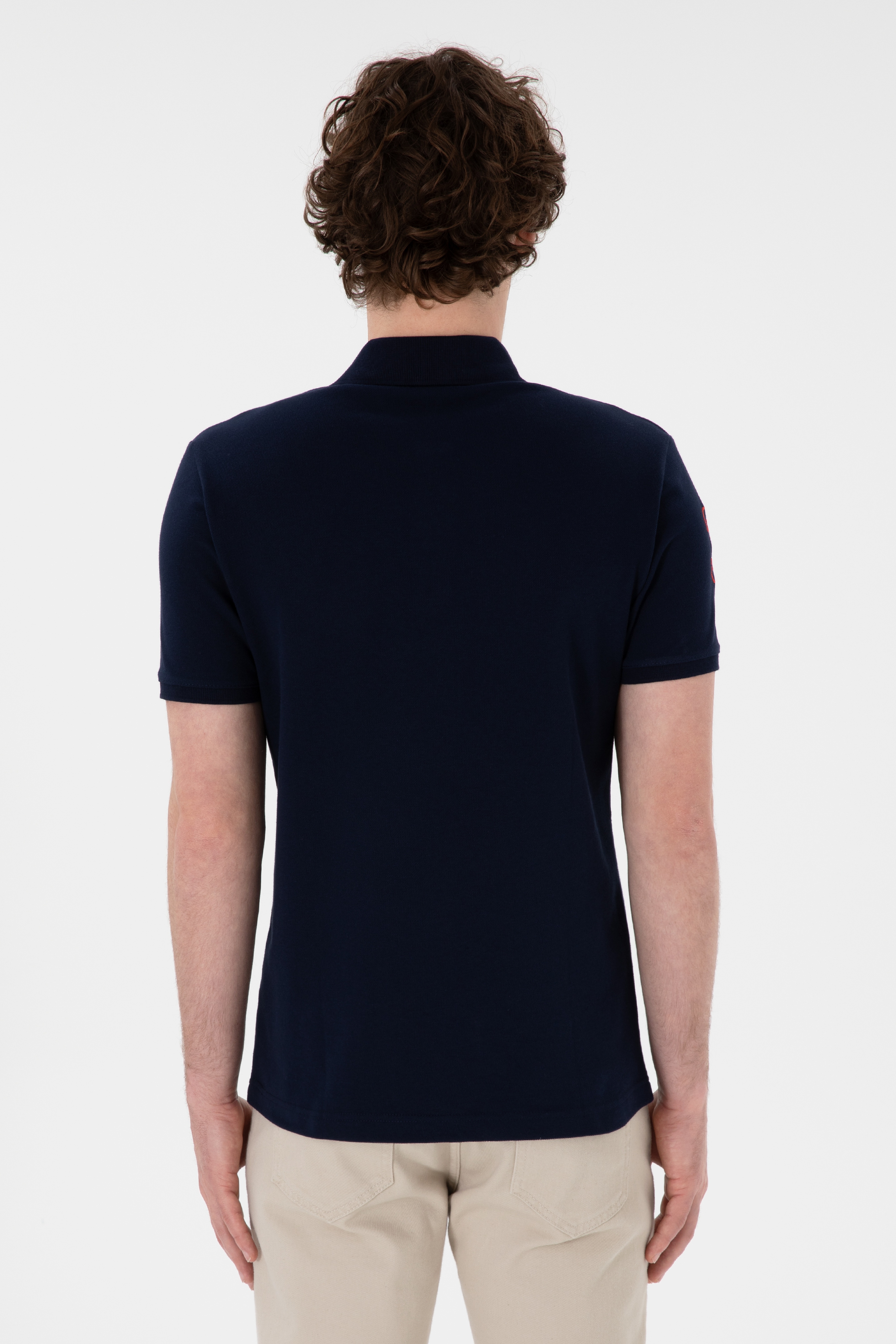 Erkek Slim Fit Polo Yaka Lacivert Basic Tişört - Image 6