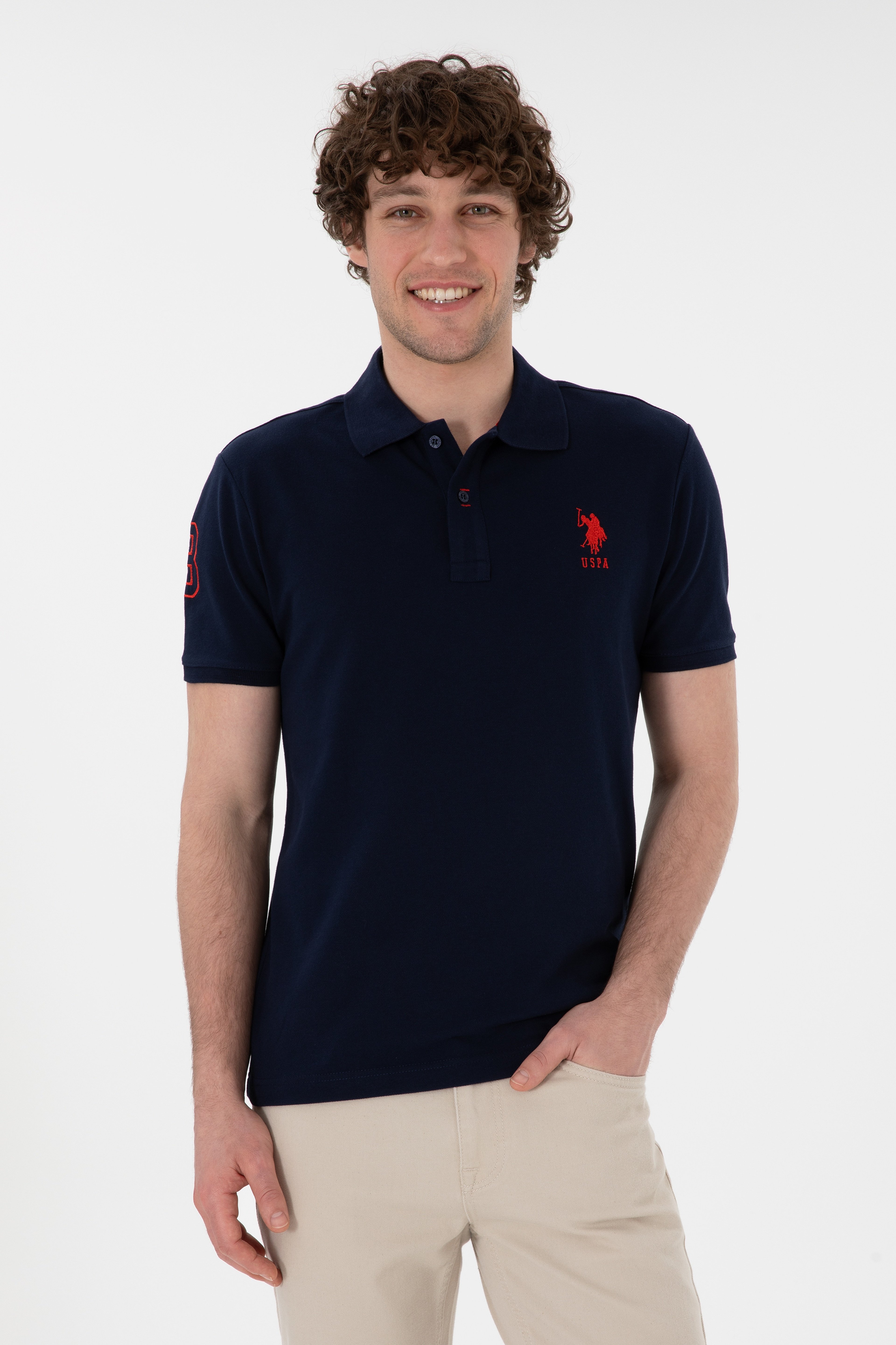 Erkek Slim Fit Polo Yaka Lacivert Basic Tişört - Image 1