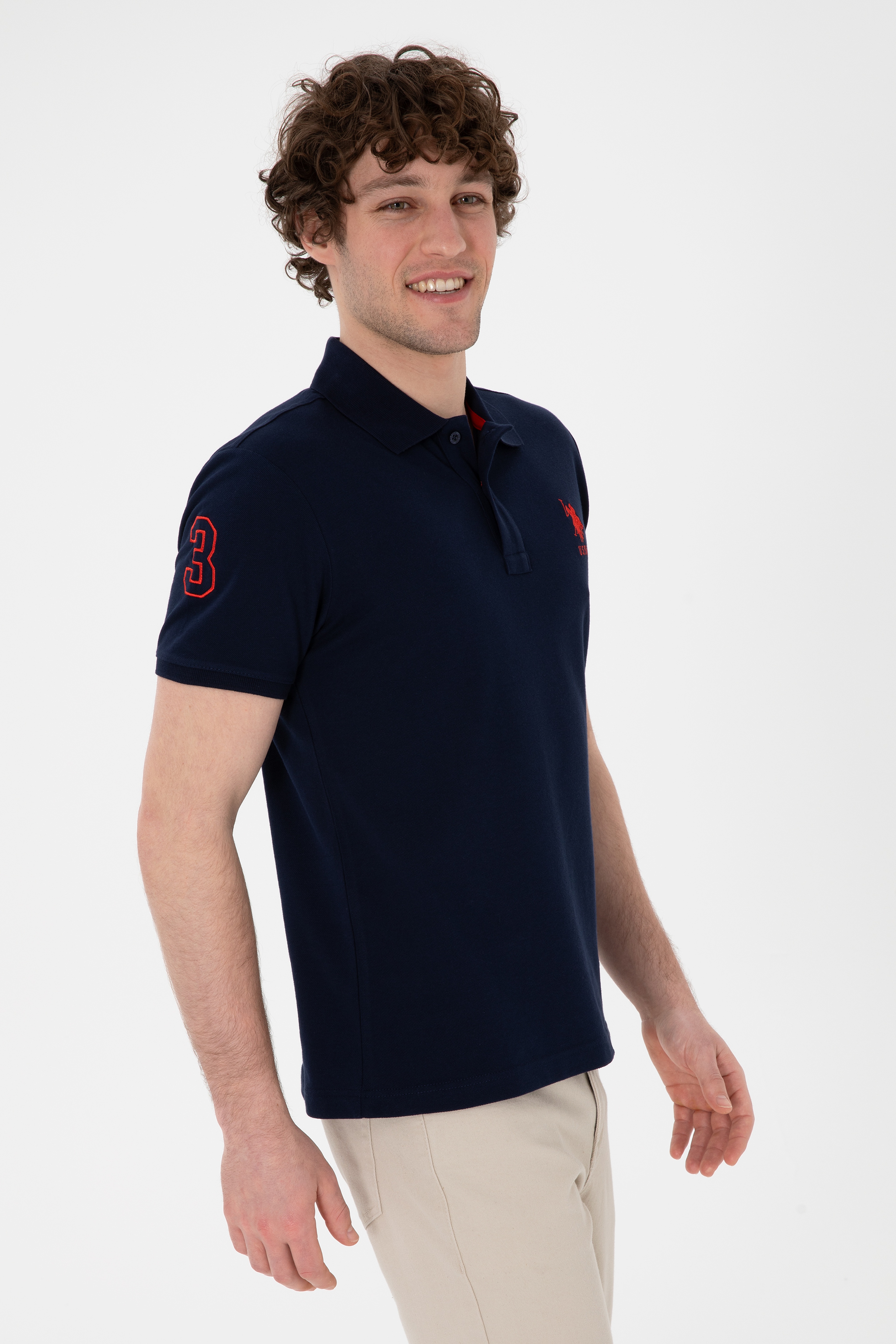 Erkek Slim Fit Polo Yaka Lacivert Basic Tişört