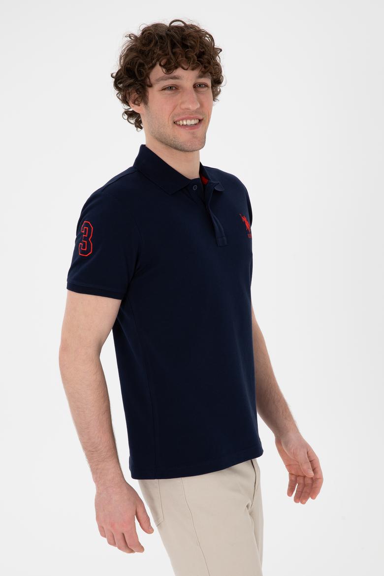 Erkek Slim Fit Polo Yaka Lacivert Basic Tişört - 50305929038