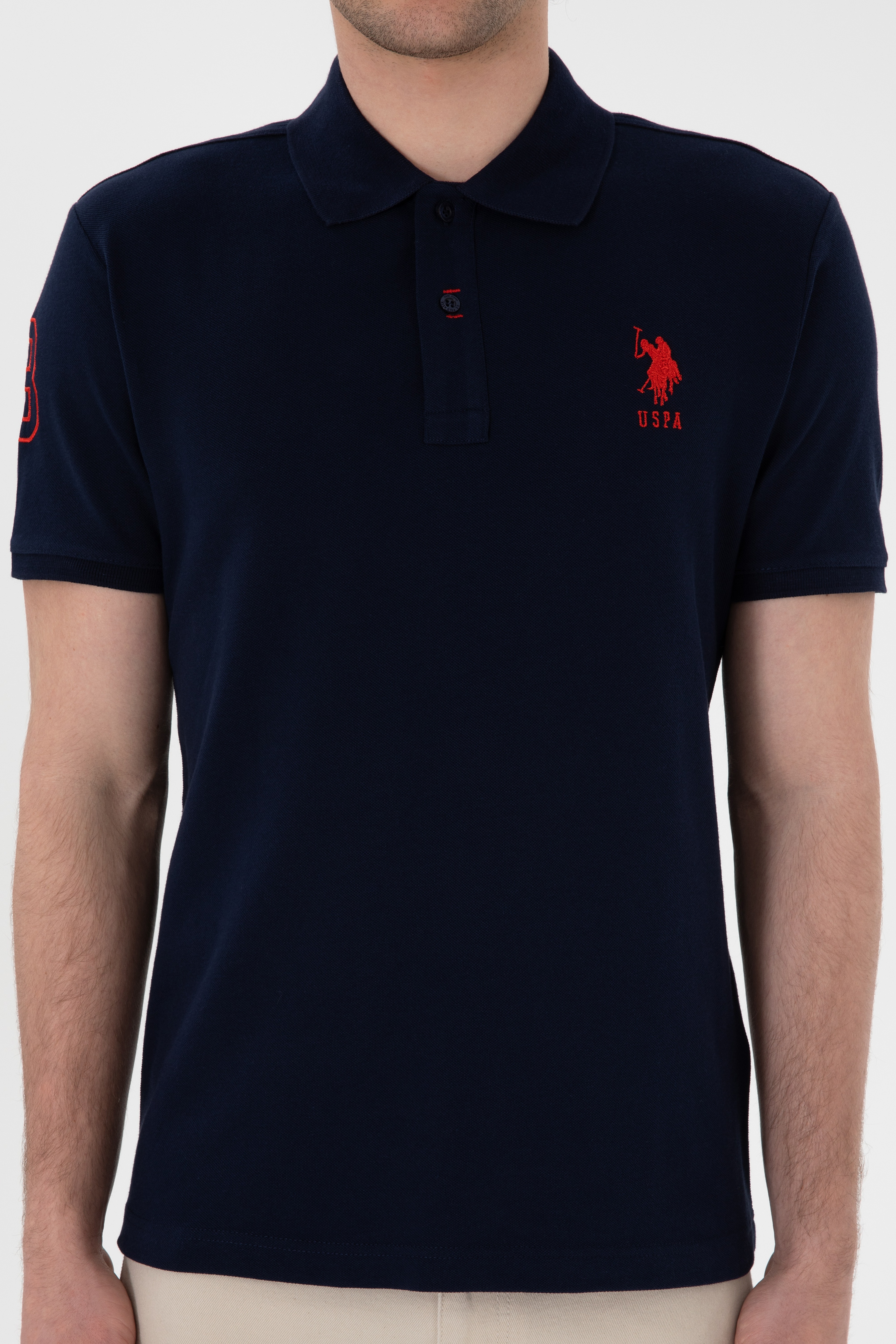 Erkek Slim Fit Polo Yaka Lacivert Basic Tişört - Image 7