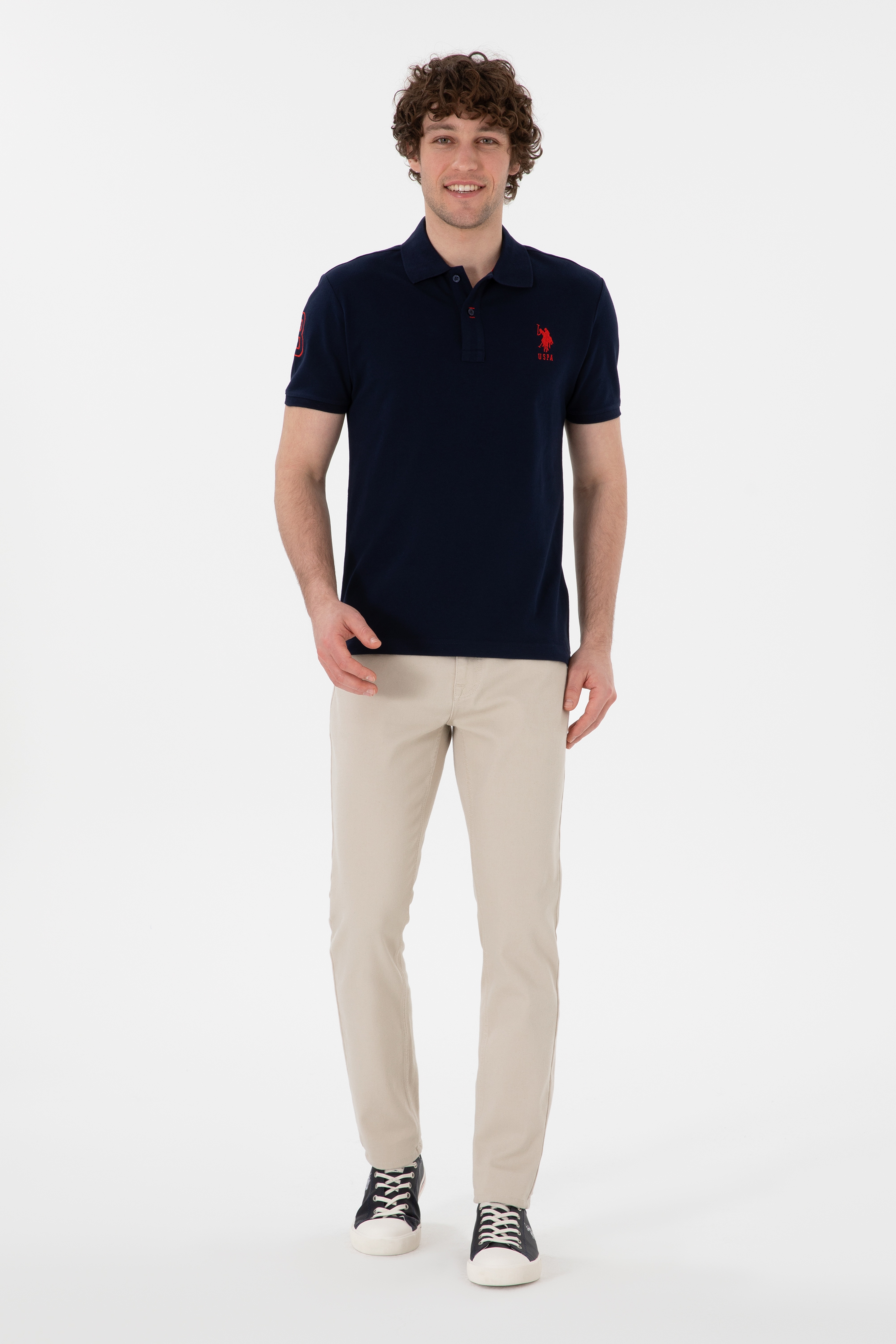 Erkek Slim Fit Polo Yaka Lacivert Basic Tişört - Image 5