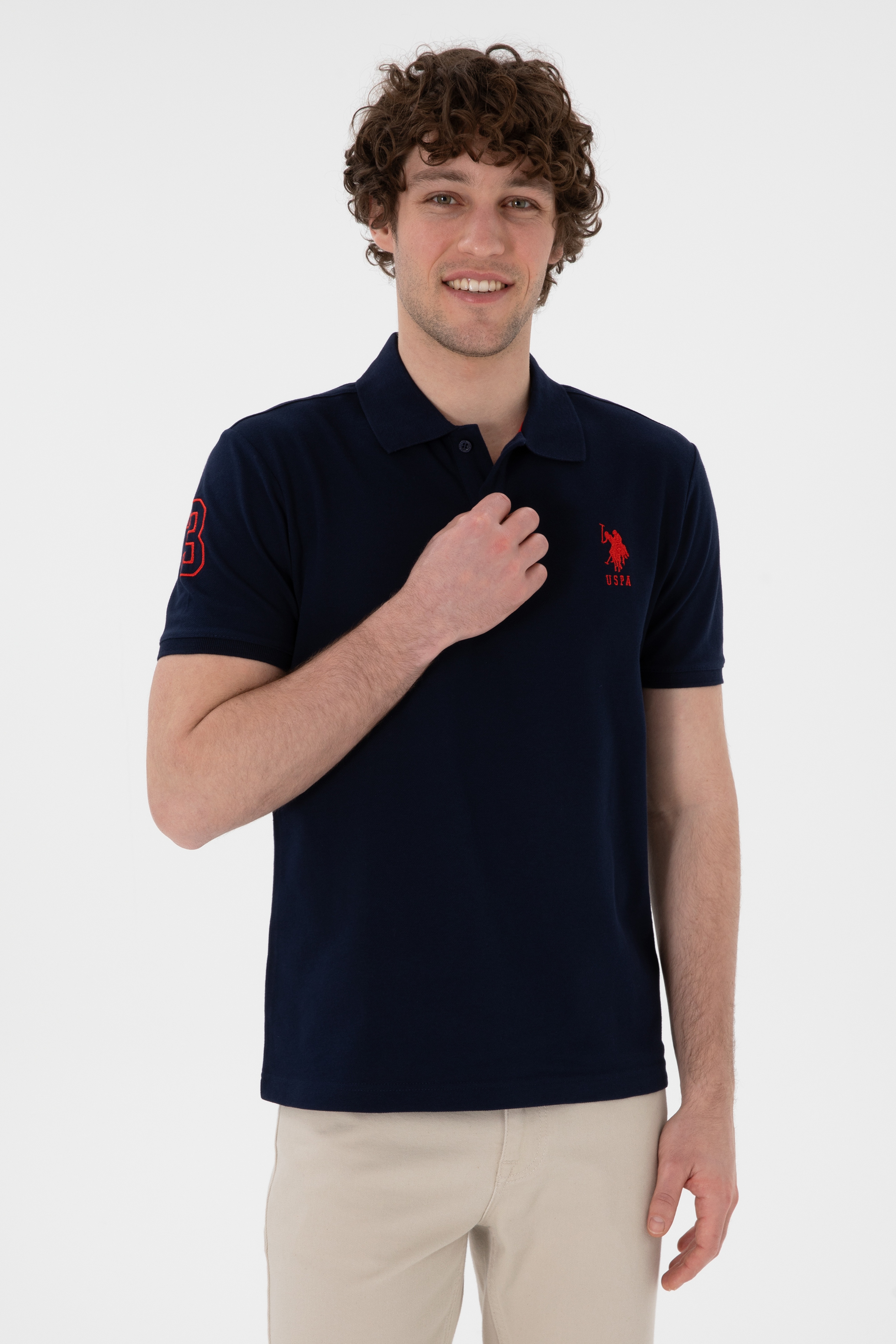 Erkek Slim Fit Polo Yaka Lacivert Basic Tişört - Image 2