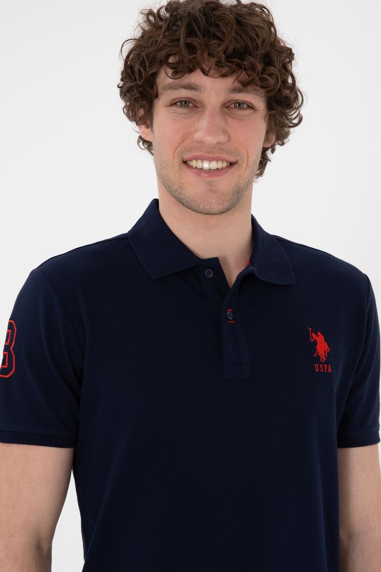 Erkek Slim Fit Polo Yaka Lacivert Basic Tişört - 50305929038
