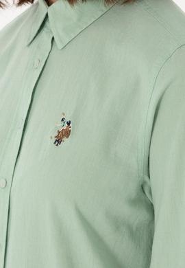 Kadın Su Yeşili Keten Karışımlı Uzun Kollu Basic Gömlek - 50298098068