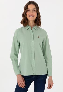 Kadın Su Yeşili Keten Karışımlı Uzun Kollu Basic Gömlek - 50298098068