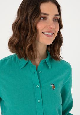 Kadın Mint Keten Karışımlı Uzun Kollu Basic Gömlek - 50298098101