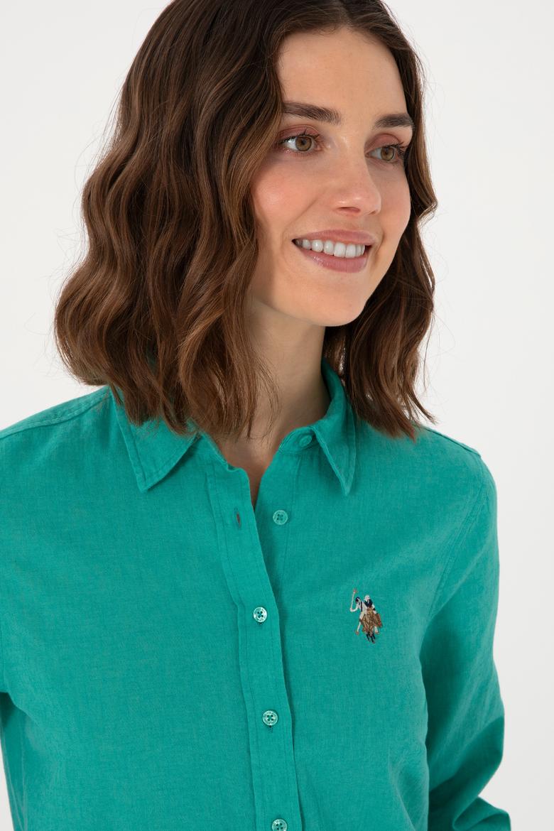 Kadın Mint Keten Karışımlı Uzun Kollu Basic Gömlek - 50298098101