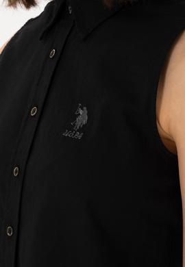 Kadın Siyah Keten Karışımlı Kısa Kollu Gömlek - 50298111056