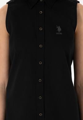 Kadın Siyah Keten Karışımlı Kısa Kollu Gömlek - 50298111056