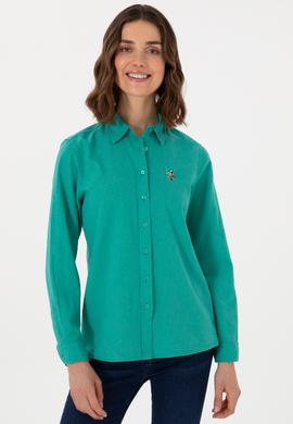 Kadın Mint Keten Karışımlı Uzun Kollu Basic Gömlek - 50298098101