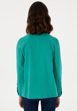 Kadın Mint Keten Karışımlı Uzun Kollu Basic Gömlek - 50298098101