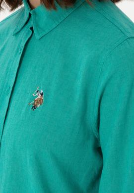 Kadın Mint Keten Karışımlı Uzun Kollu Basic Gömlek - 50298098101