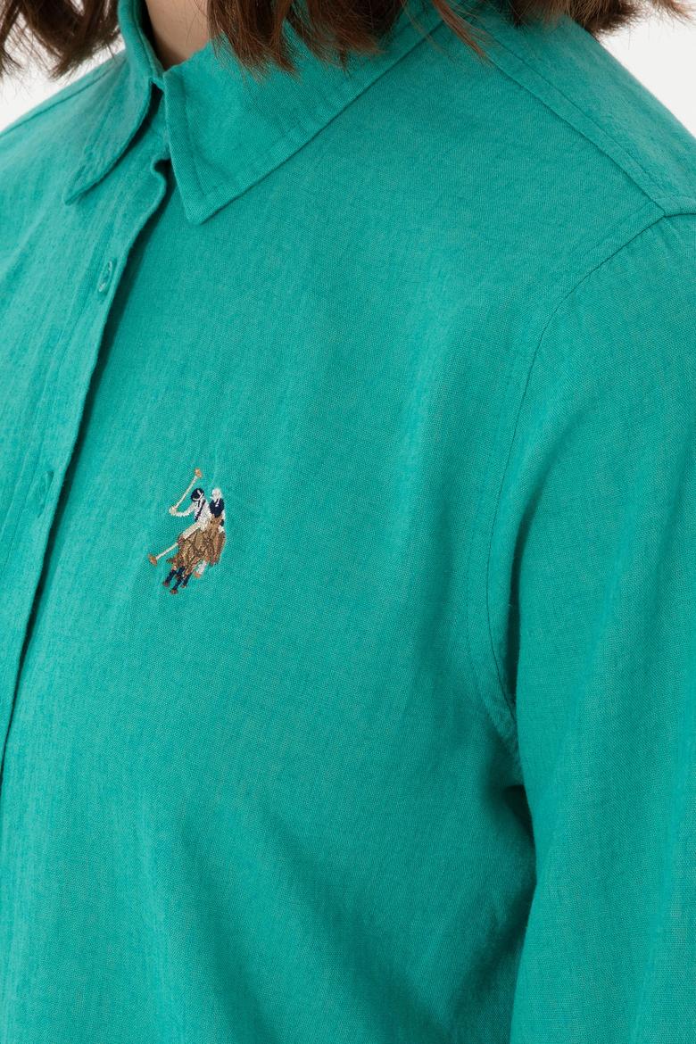 Kadın Mint Keten Karışımlı Uzun Kollu Basic Gömlek - 50298098101