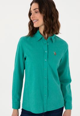 Kadın Mint Keten Karışımlı Uzun Kollu Basic Gömlek - 50298098101