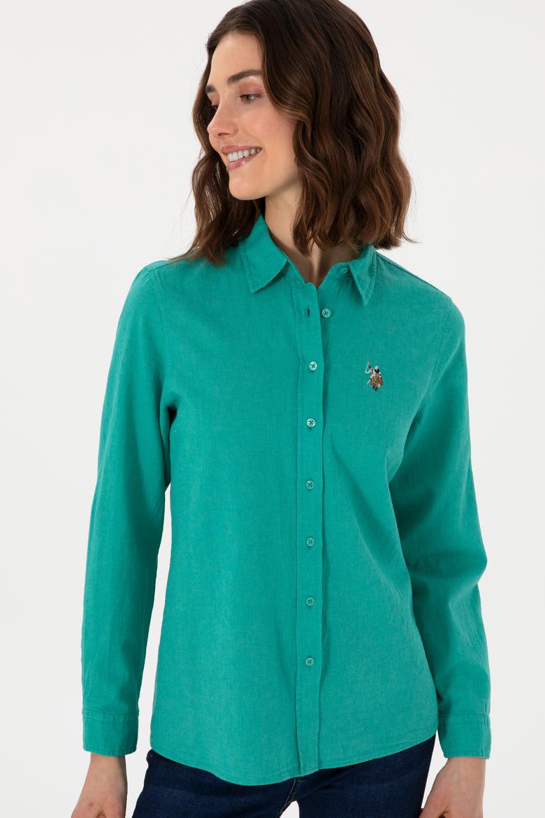 Kadın Mint Keten Karışımlı Uzun Kollu Basic Gömlek - 50298098101