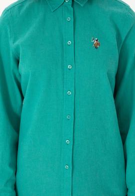 Kadın Mint Keten Karışımlı Uzun Kollu Basic Gömlek - 50298098101