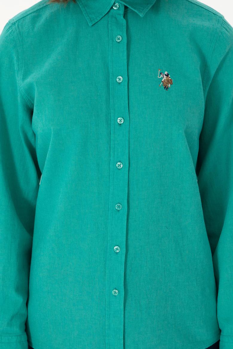 Kadın Mint Keten Karışımlı Uzun Kollu Basic Gömlek - 50298098101