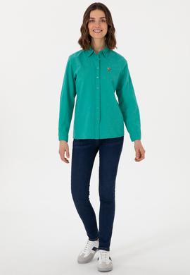 Kadın Mint Keten Karışımlı Uzun Kollu Basic Gömlek - 50298098101