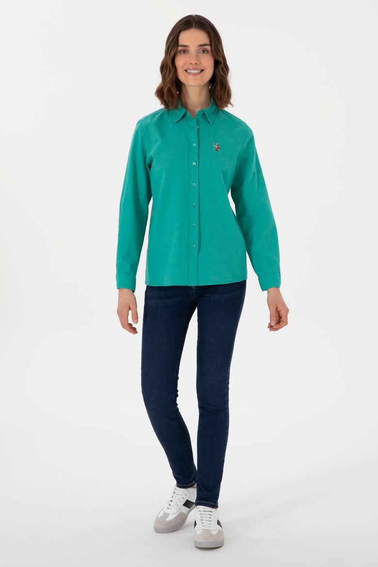 Kadın Mint Keten Karışımlı Uzun Kollu Basic Gömlek - 50298098101