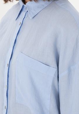 Kadın Açık Mavi Uzun Kollu Keten Tunik Gömlek - 50299794058