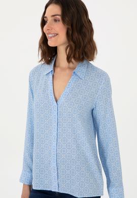 Kadın Açık Mavi Uzun Kollu Gömlek - 50299453031