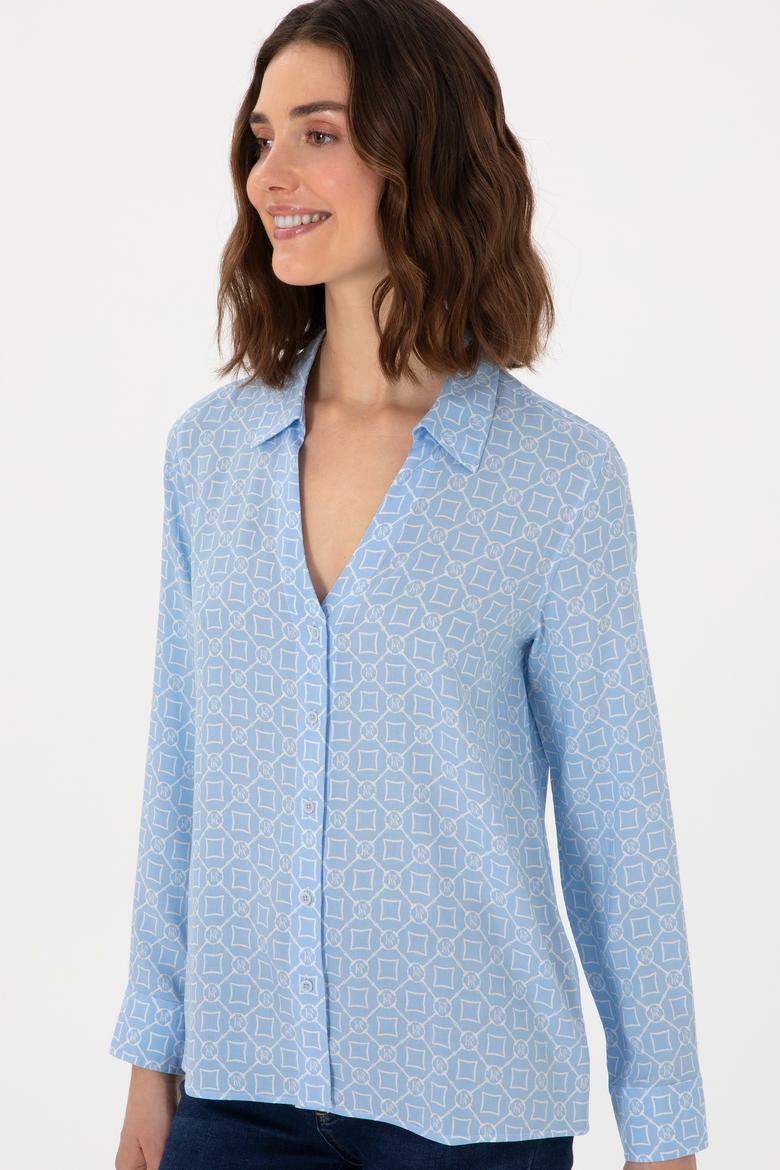 Kadın Açık Mavi Uzun Kollu Gömlek - 50299453031