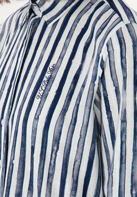 Kadın Lacivert Uzun Kollu Çizgili Gömlek - 50299509029