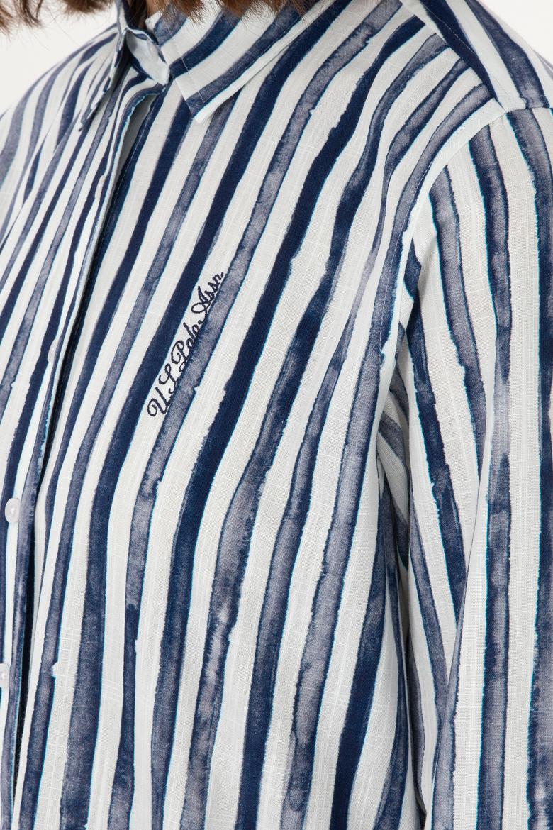 Kadın Lacivert Uzun Kollu Çizgili Gömlek - 50299509029