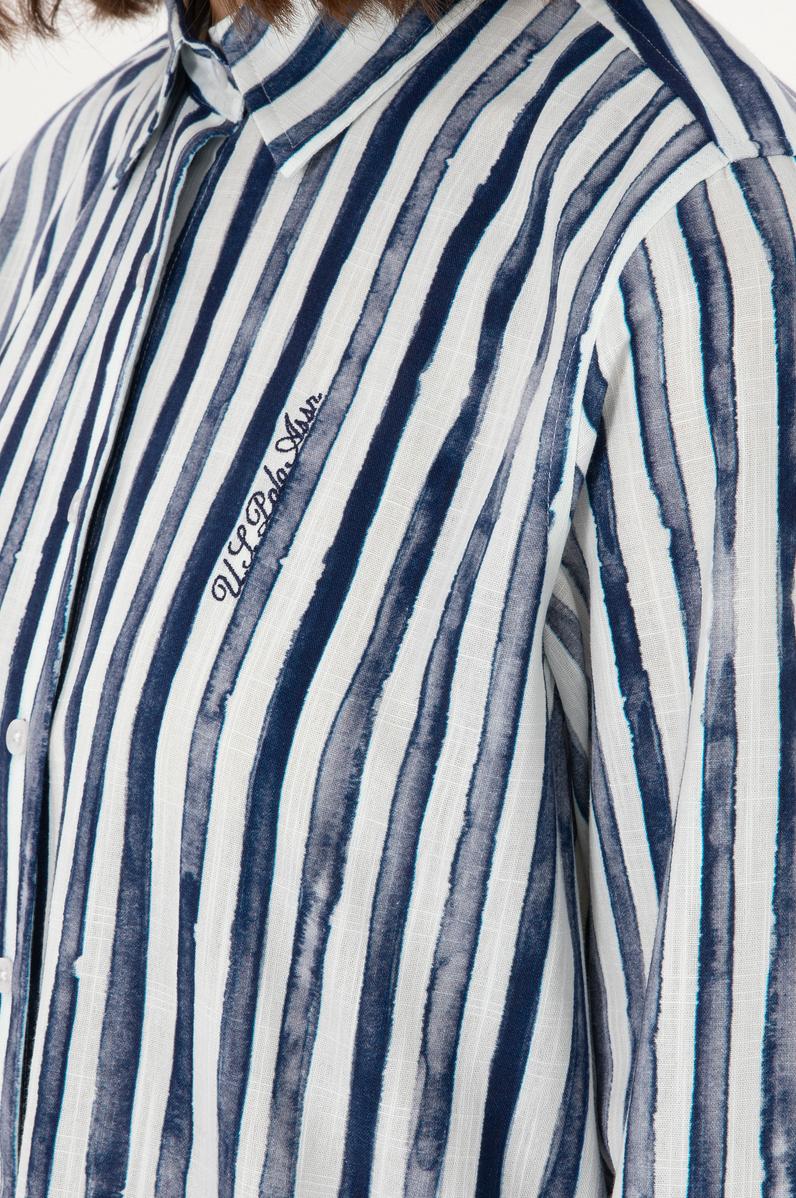 Kadın Lacivert Uzun Kollu Çizgili Gömlek