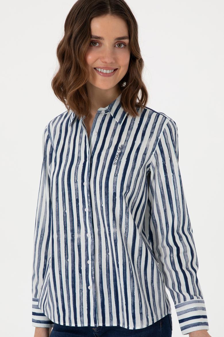 Kadın Lacivert Uzun Kollu Çizgili Gömlek - 50299509029