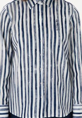 Kadın Lacivert Uzun Kollu Çizgili Gömlek - 50299509029