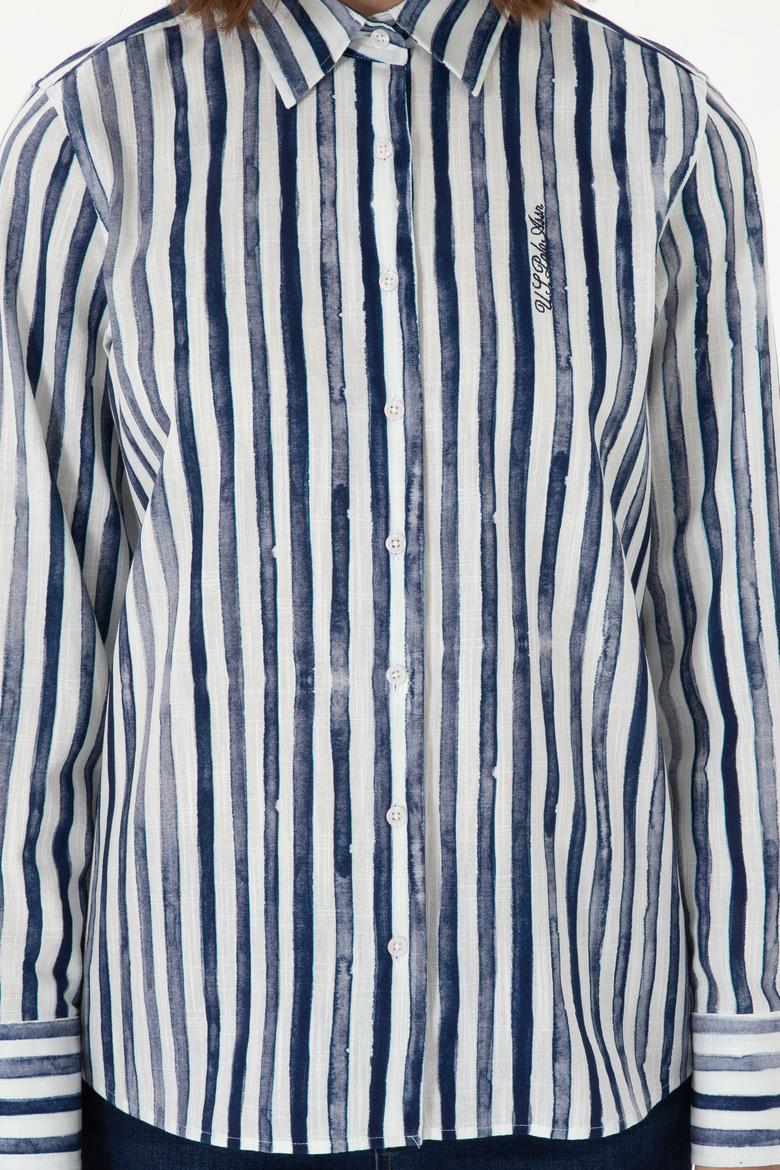 Kadın Lacivert Uzun Kollu Çizgili Gömlek - 50299509029