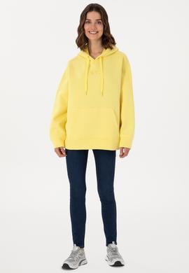 Kadın Sarı Kapüşonlu Sweatshırt - 50292370034
