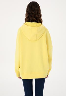 Kadın Sarı Kapüşonlu Sweatshırt - 50292370034