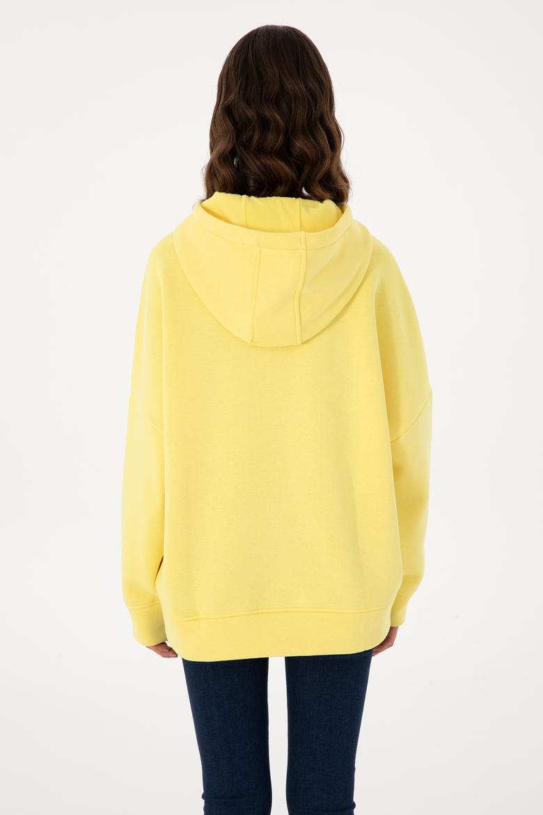 Kadın Sarı Kapüşonlu Sweatshırt - 50292370034
