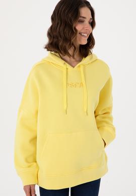 Kadın Sarı Kapüşonlu Sweatshırt - 50292370034