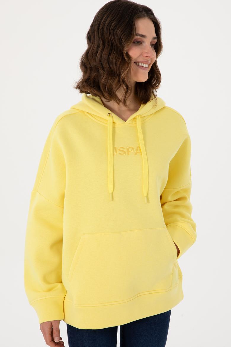 Kadın Sarı Kapüşonlu Sweatshırt - 50292370034