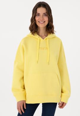 Kadın Sarı Kapüşonlu Sweatshırt - 50292370034