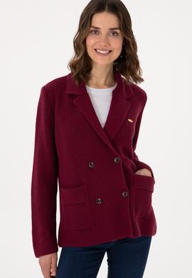 Kadın Vişne Triko Hırka - 50293027020