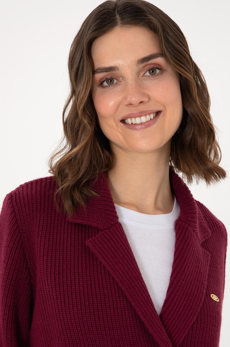 Kadın Vişne Triko Hırka