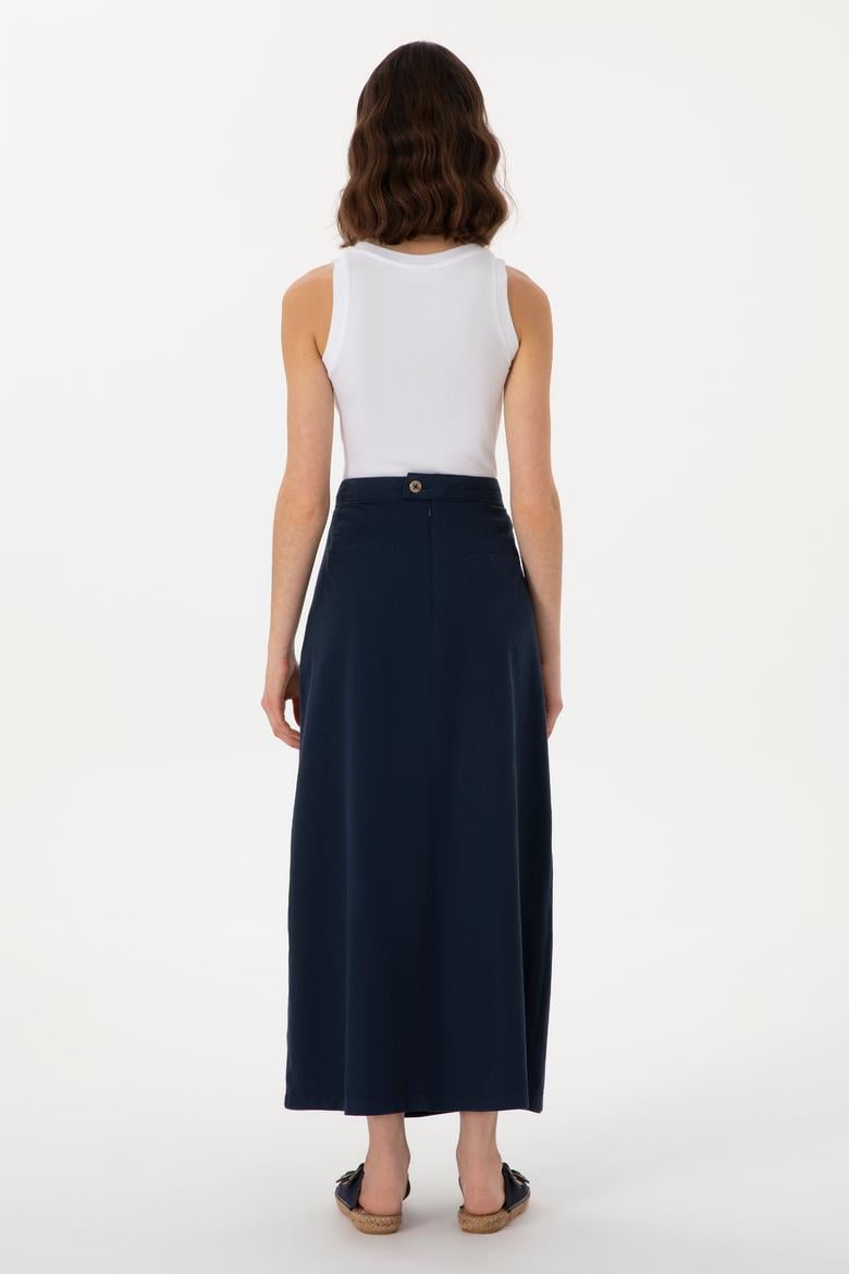 Kadın Lacivert Maxi Dokuma Etek - 50300666033