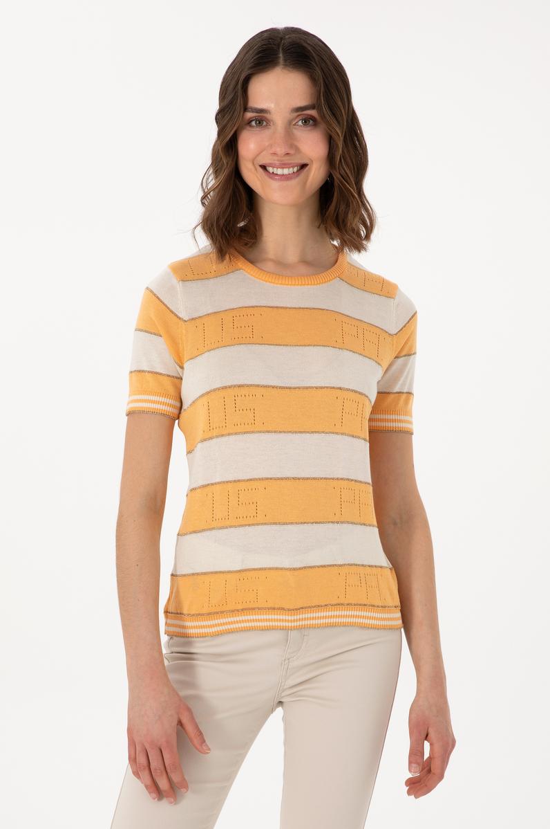 Kadın Turuncu Bisiklet Yaka Kazak