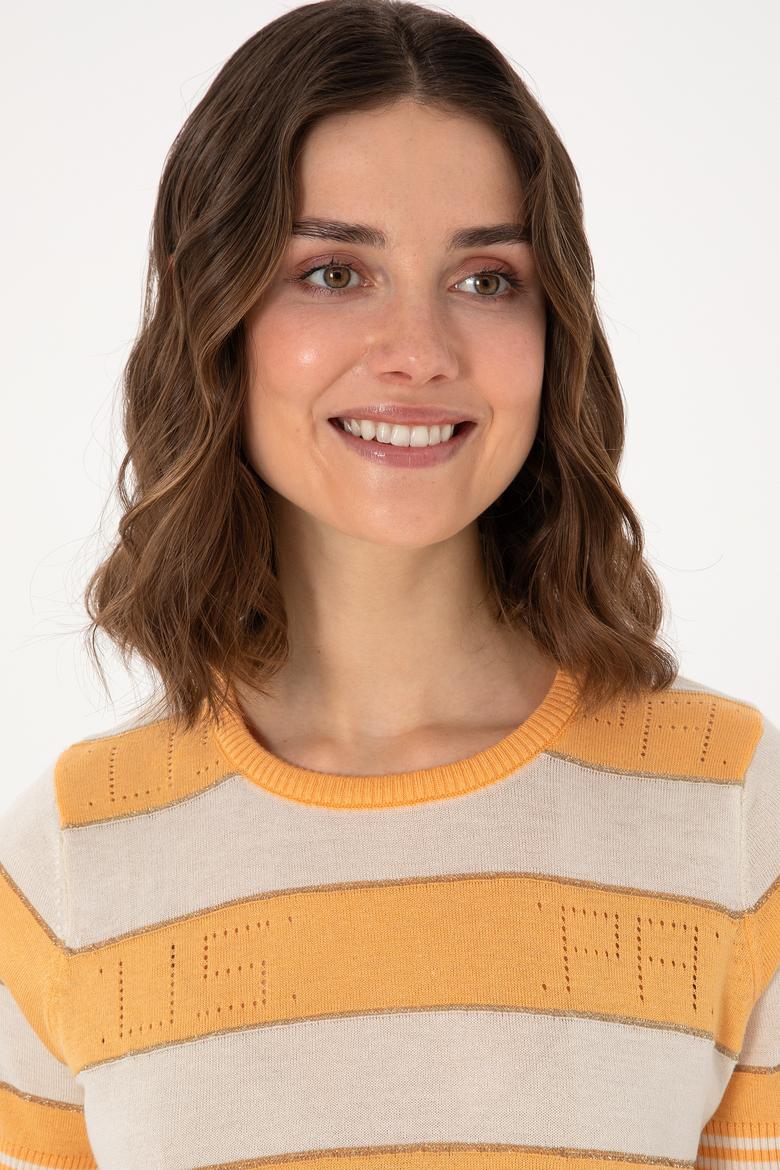 Kadın Turuncu Bisiklet Yaka Kazak - 50299327012